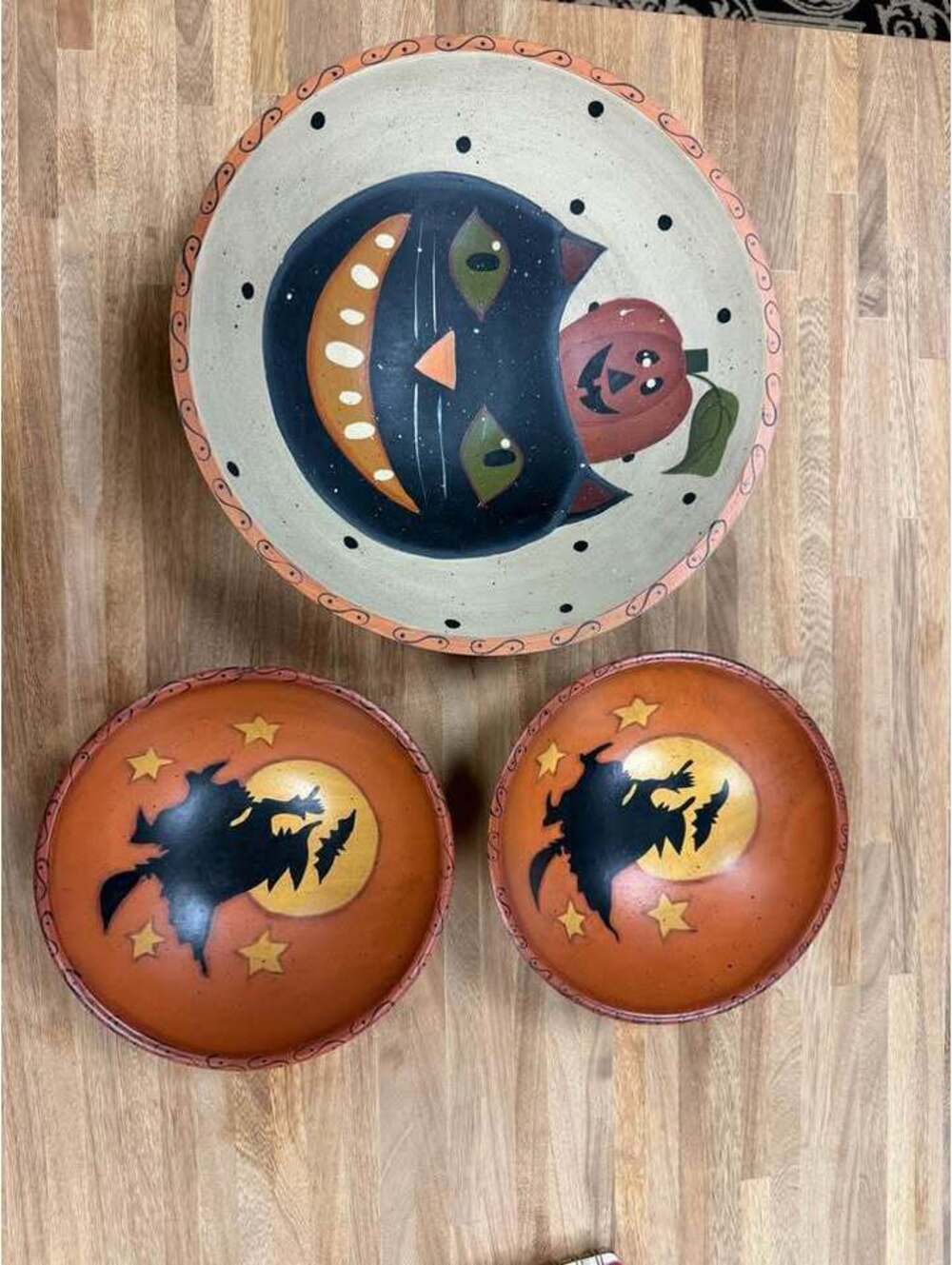 Hand-Painted Halloween Themed Decorative Bowls Set of 3